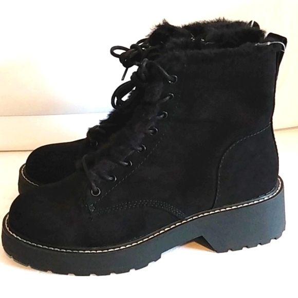 MADDEN GIRL CARRA MOTO BOOTS BLACK FUR LINED LACE UP COMBAT BOOTS SIZE 9 NWT - Picture 4 of 7